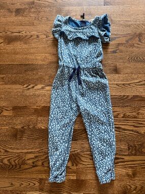Crewcuts Blue Floral Ruffle Jumpsuit with Drawstring